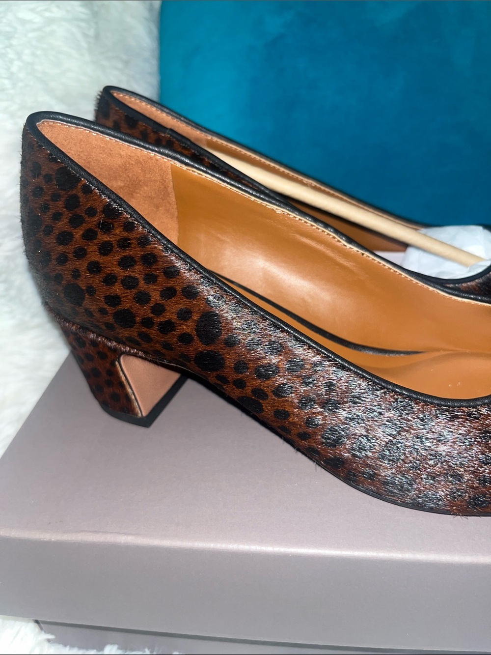 Franco Sarto Leopard Print Brown Block Heel Pumps - Picture 4 of 8